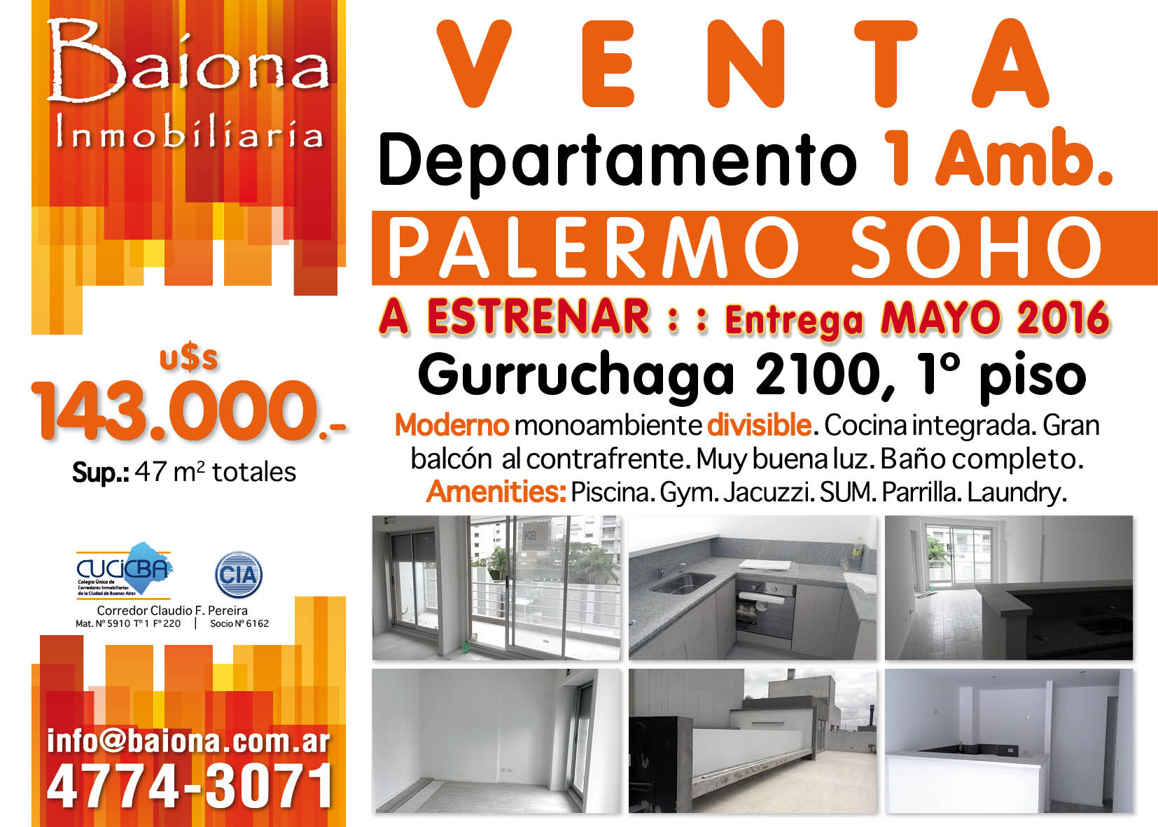 VENTA : :1 AMB DIVISIBLE : : GURRUCHAGA 2100 : : U$S 143.000.