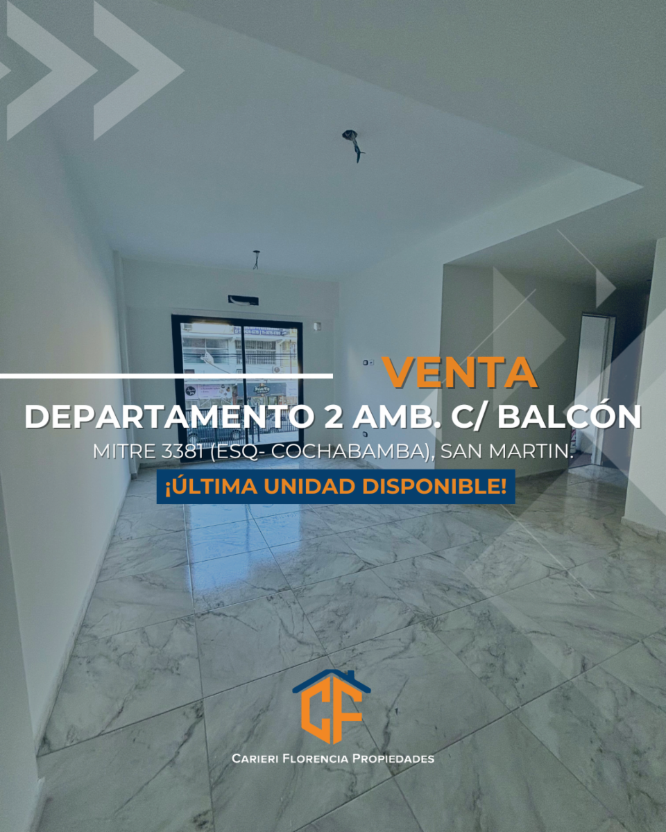 Departamento 2 Ambientes Con Balcon, A Estrenar Y En Venta, Centro De San Martin (ULTIMO DISPONIBLE)