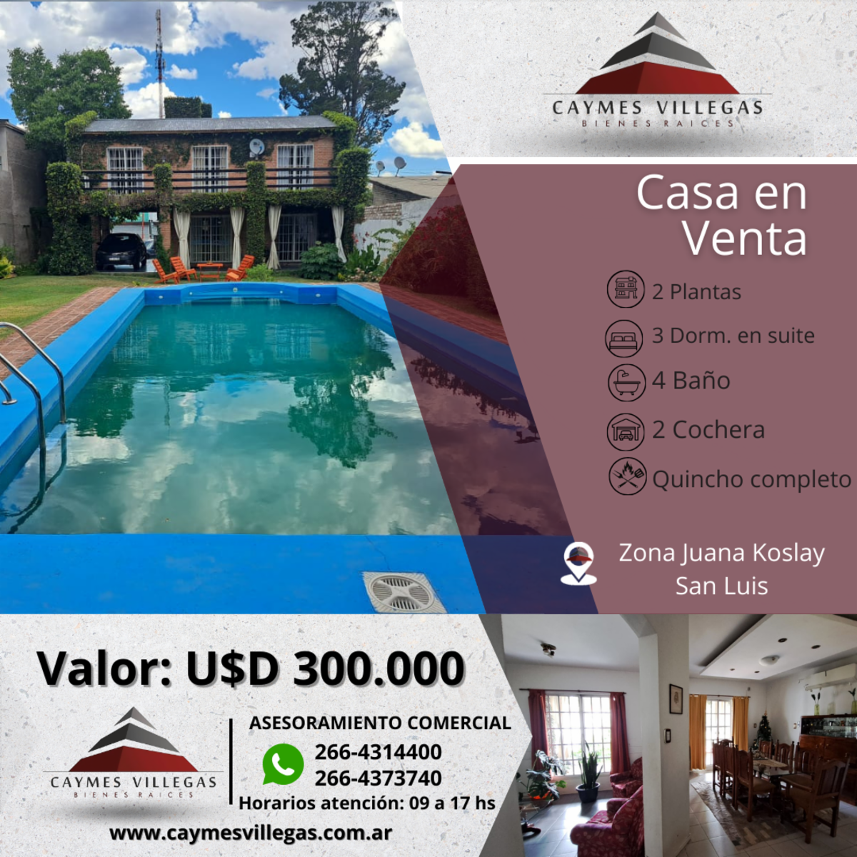 Espectacular casa en venta en la ciudad de Juana Koslay, sobre Avenida del Viento Chorrillero.