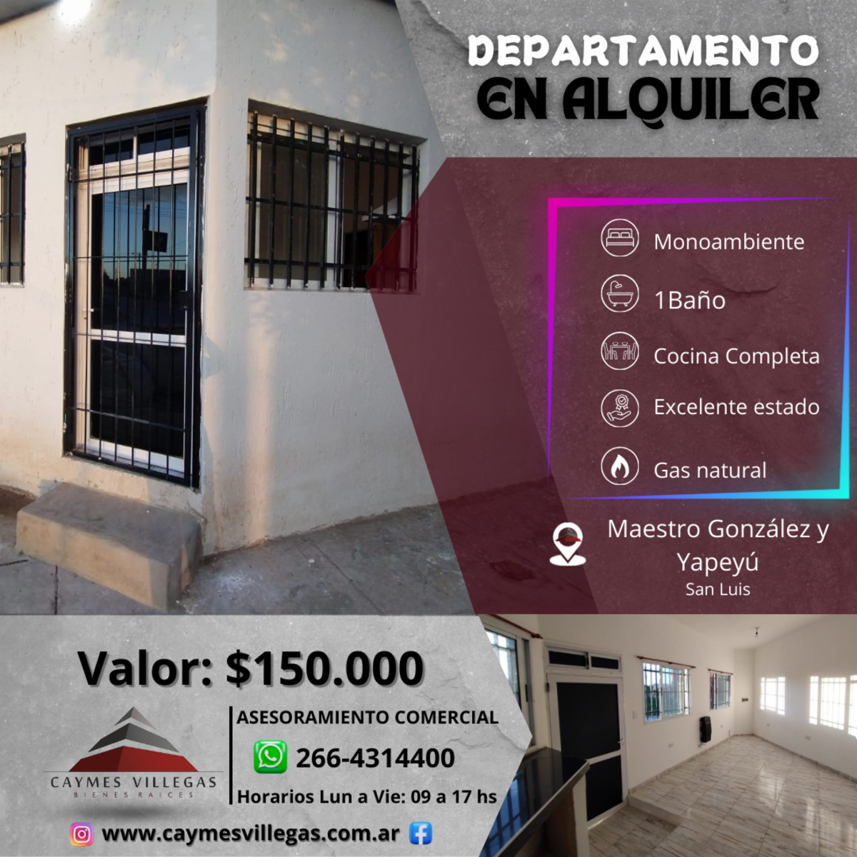 Departamento MONOAMBIENTE en alquiler - Zona Maestro Gonzalez y Yapeyu.. - 1