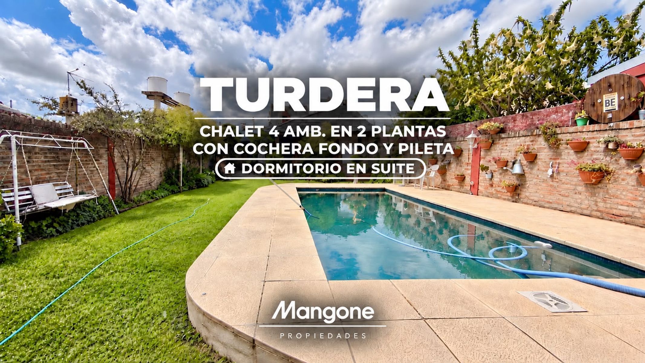 CHALET 4 AMBIENTES CON COCHERA, FONDO Y PILETA. LOTE 9,53x40 mts. - 1
