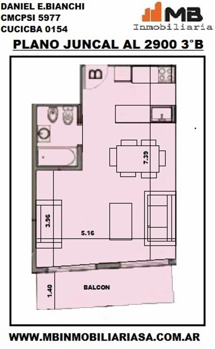 Recoleta Venta Monoambiente divisible con balcon. Apto Profesional. Juncal al 2900 3°B