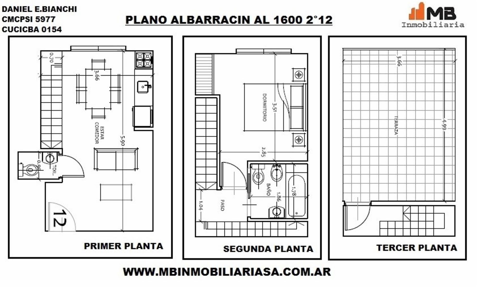 Parque Chacabuco venta PH de 2 amb.c/terraza en Albarracín al 1600 2°12