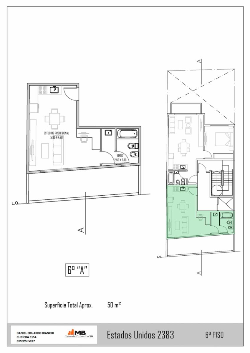 San Cristobal Venta Monoambiente divisible con balcon terraza, EEUU AL 2300 6°A.