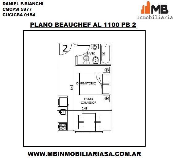 PARQUE CHACABUCO MONOAMBIENTE TIPO PH , BEAUCHEF AL 1100 PB 2 — foto 3
