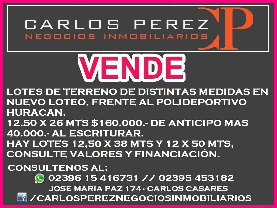 VENTA DE LOTES, EN NUEVO LOTEO, POLIDEPORTIVO HURACAN - 16