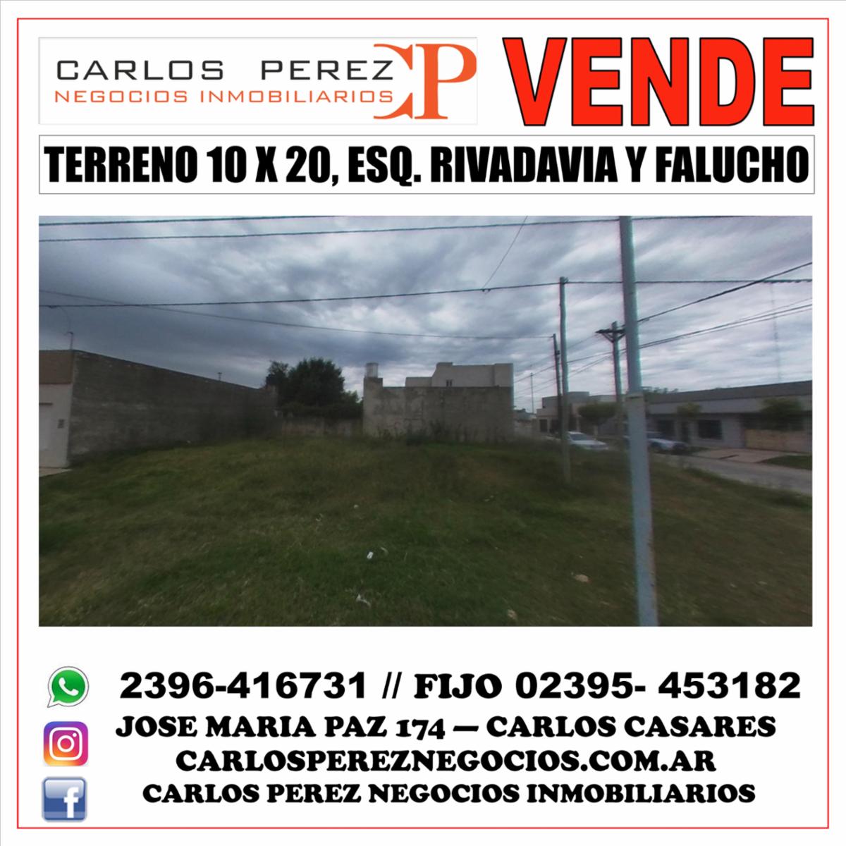 TERRENO EN VENTA 10 X 20 EN ESQUINA RIVADAVIA Y FALUCHO - 1