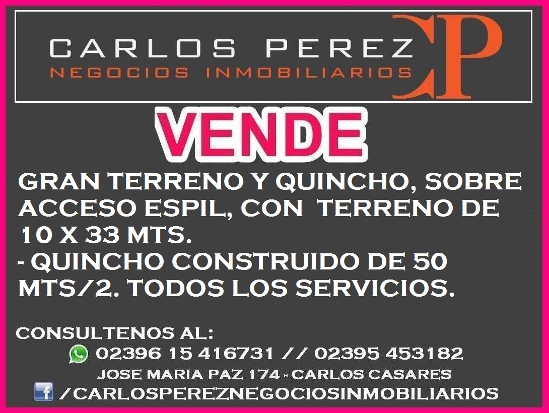 VENTA DE TERRENO CON QUINCHO, LOTE DE 10 X 33 mts. EN CARLOS CASARES - 6