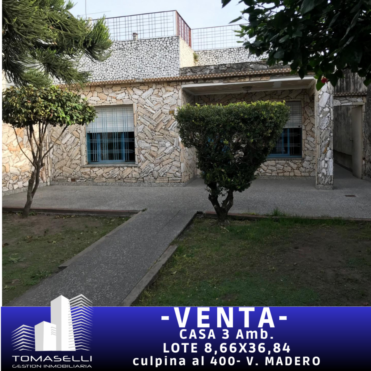 VENTA - CASA 3 AMBIENTES - SOBRE LOTE DE 8.66 x 36.84
