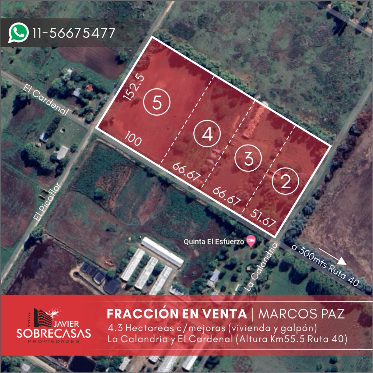FRACCION DE 4.3 HAS EN VENTA - Marcos Paz - Pcia. de Buenos Aires - 1