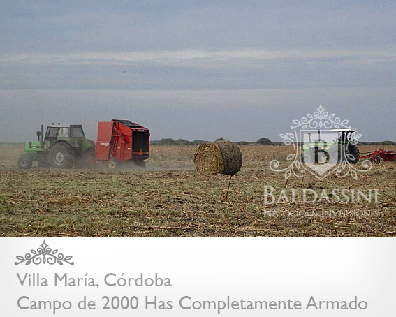 CAMPO GANADERO DE 2000 HAS. EN CÓRDOBA, VILLA MARÍA / A TRANQUERA CERRADA / AGUA / BEBEDEROS / MÁQUINAS COSECHADORAS / SEMBRADORAS / TRACTOR/ ETC. CAMPO MUY ARMADO! - 1
