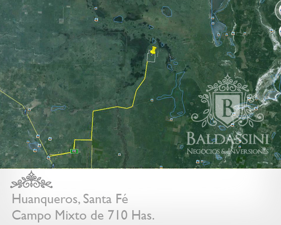CAMPO MIXTO DE 710 HECTÁREAS EN HUANQUEROS, SANTA FE, REPÚBLICA ARGENTINA. CAMPO CON CASA, CORRALES, POZO Y OTRAS MEJORAS. PARA 700 ANIMALES. - 2