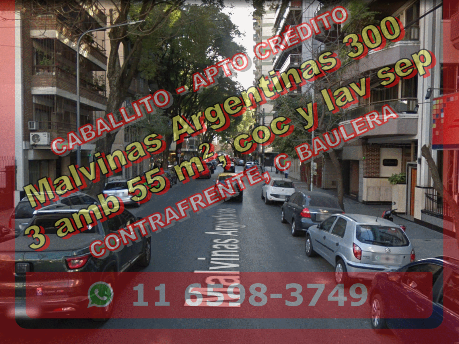 Departamento en Venta en Caballito 3 ambientes 55 m2 contrafrente – Malvinas Argentinas 300