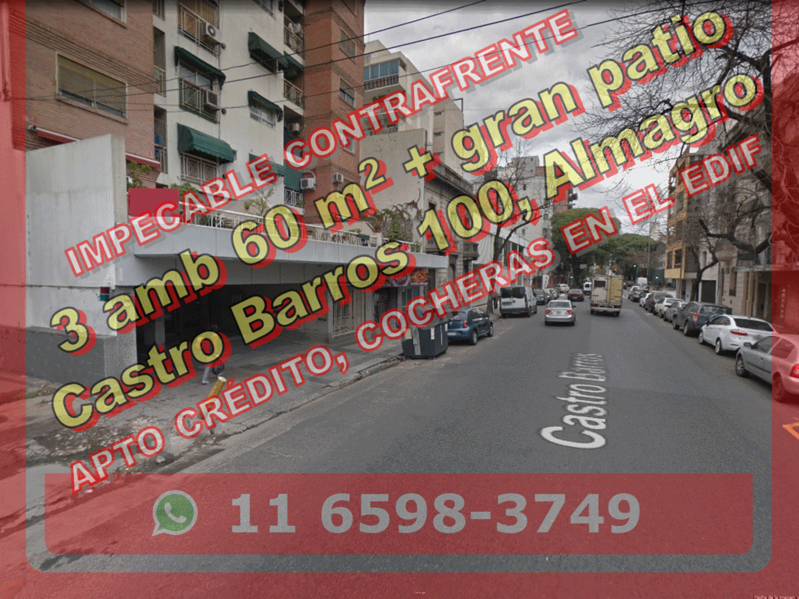 Departamento en Venta en Almagro 3 ambientes 60 m2 + gran patio – Castro Barros 100