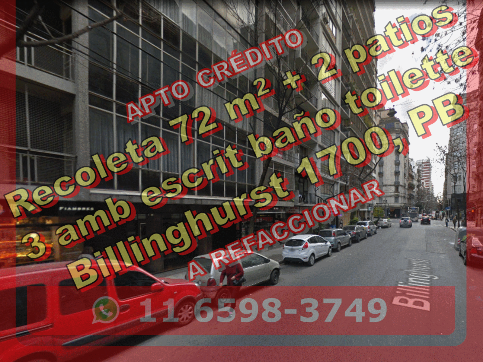 NUEVO PRECIO - A REFACCIONAR - Departamento en Venta en Recoleta 3 ambientes + escritorio, baño, toilette 72 m2 + 2 patios - Billinghurst 1700