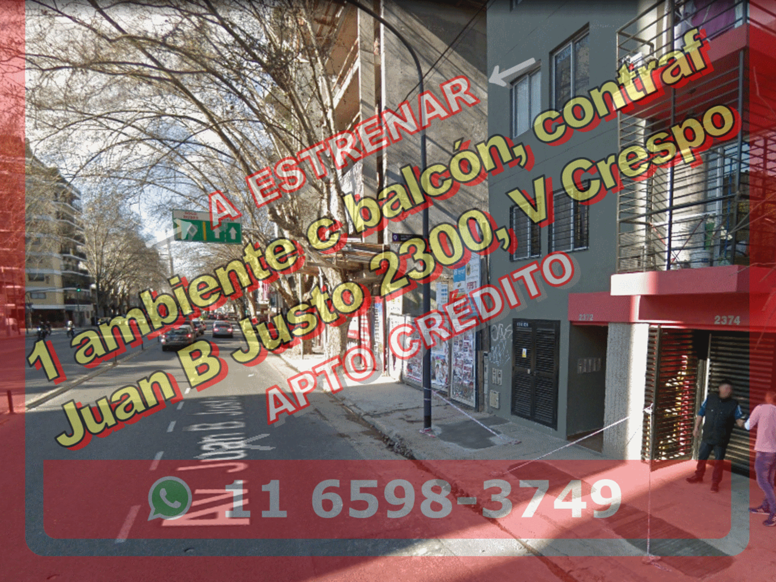 Departamento en Venta en Villa Crespo, 1 ambiente 27 m2 + balcón, contrafrente, a estrenar - Juan B Justo 2300 - 1