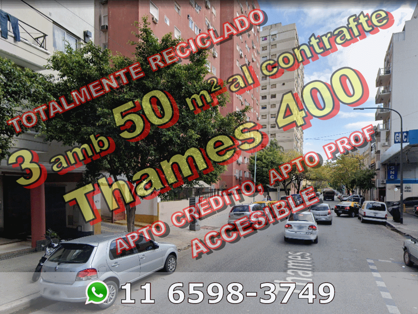 Departamento en Venta en Villa Crespo 3 ambientes 50 m2 al contrafrente, totalmente reciclado - Thames 400 - 1