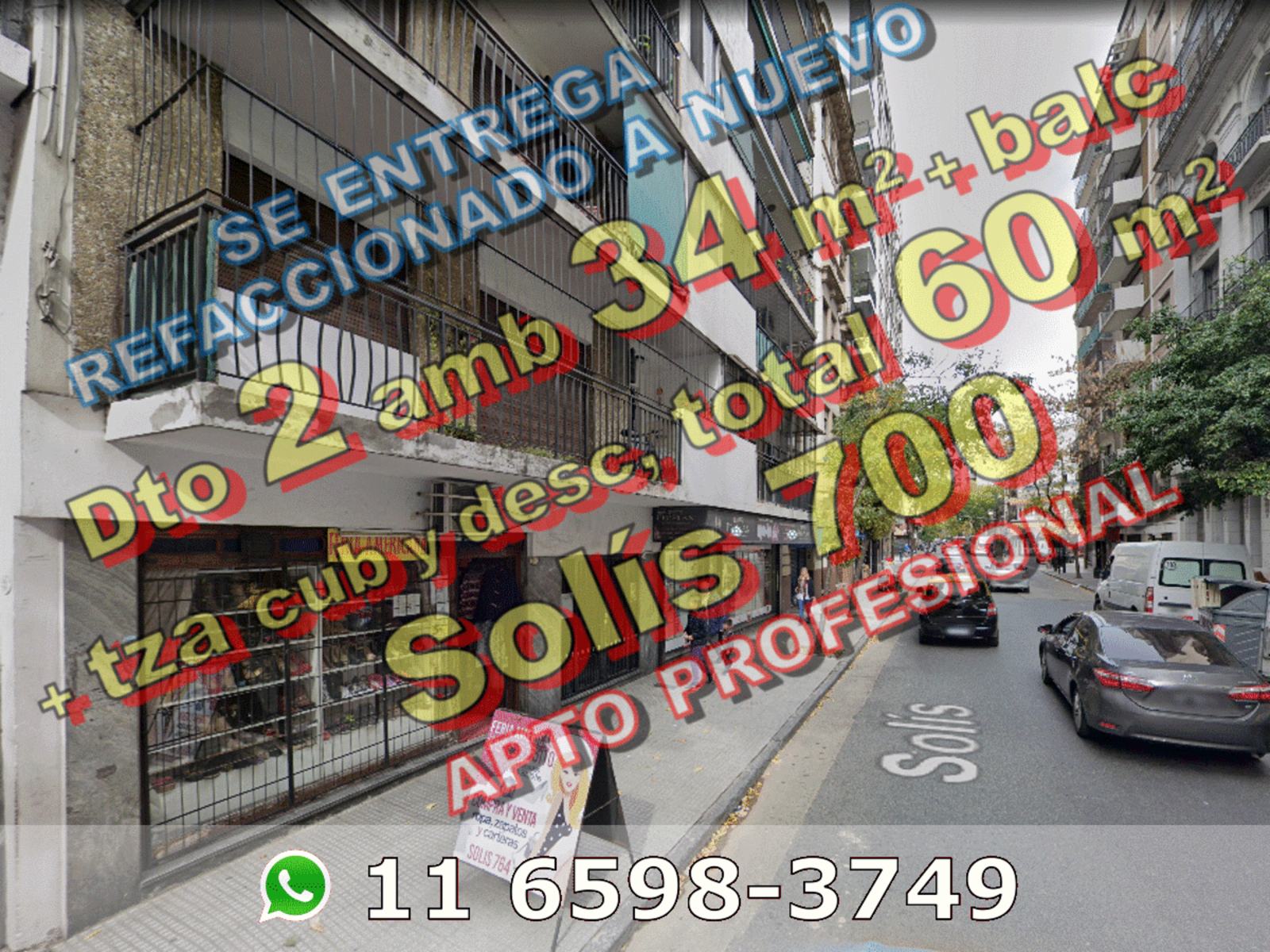 Departamento en Venta en Congreso (Monserrat) 2 ambientes 34m2 + balcón y terrazas cubierta y descubierta total 60m2 - Solis 700