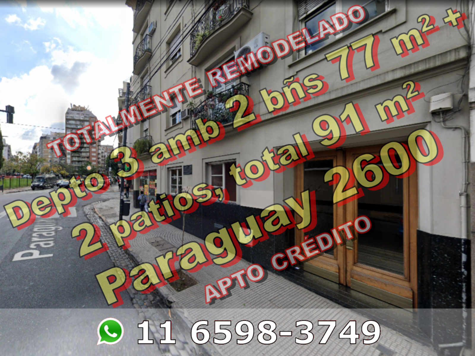 REMODELADO - Departamento en Venta en Recoleta 3 ambientes 2 baños + dependencia 77 m2 + 2 patios, total 91m2 - Paraguay 2600