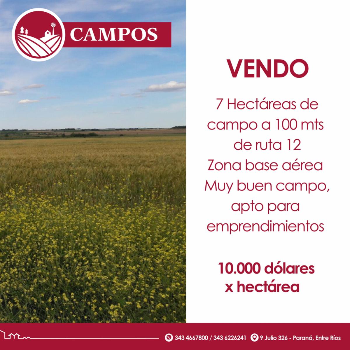 Vendo 7 Hectáreas de campo - Zona Base Aérea - 1