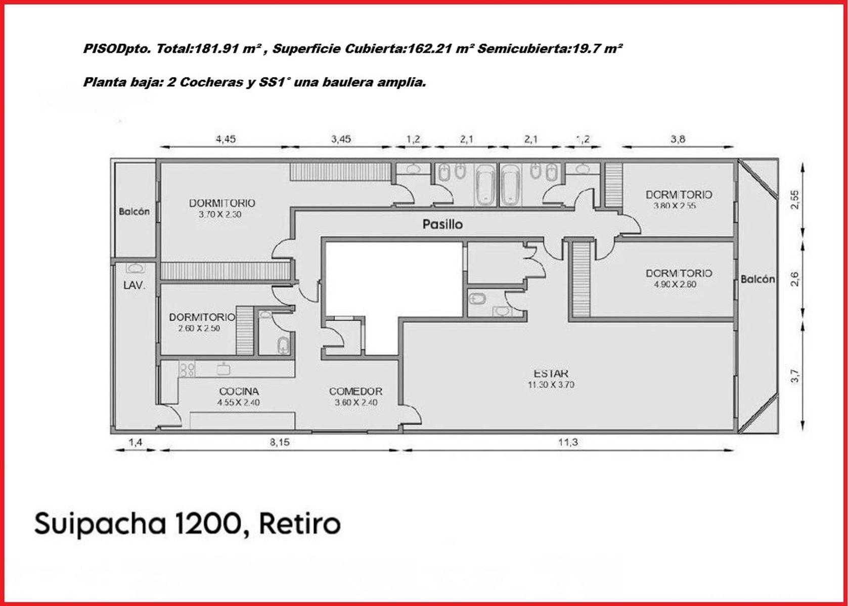 Retiro PISO 4 ambientes con dependencia de servicio, 2 cómodas cocheras y amplia baulera. - 3