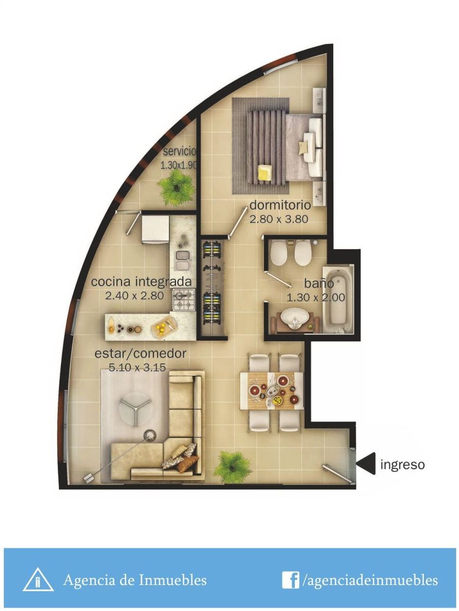 ALQUILA: Departamento 1 Dormitorio / Complejo Cerrado Torres H - 18