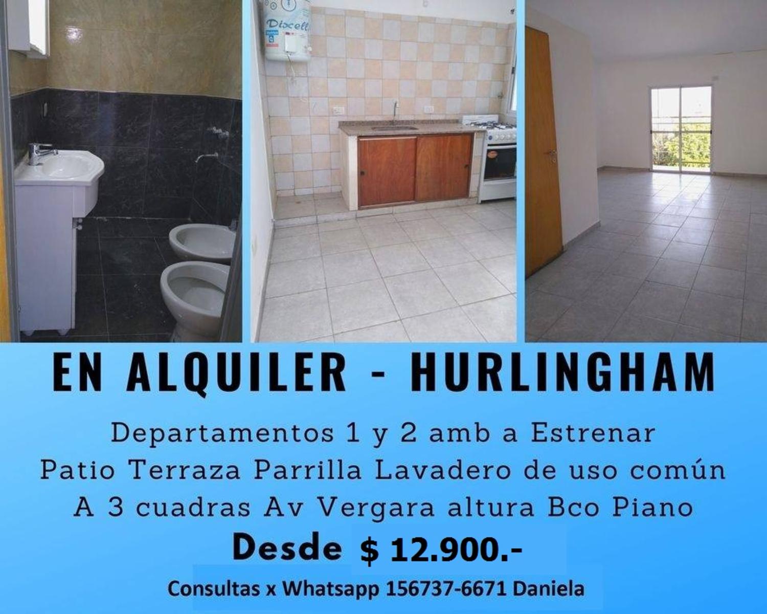 ALQUILETO DEPTOS 1 Y 2 AMB A ESTRENAR - A 3 C DE AV VERGARA AL 3200 - HURLINGHAM - 4