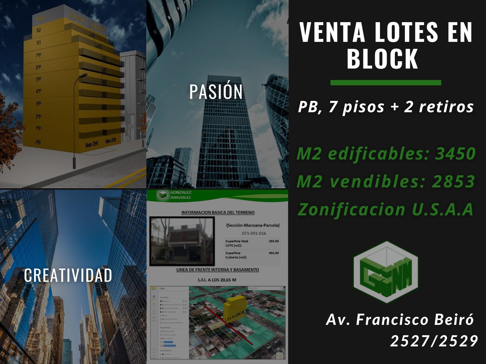 VENTA 2 LOTES EN BLOCK - 7 PISOS + 2 RETIROS - 1