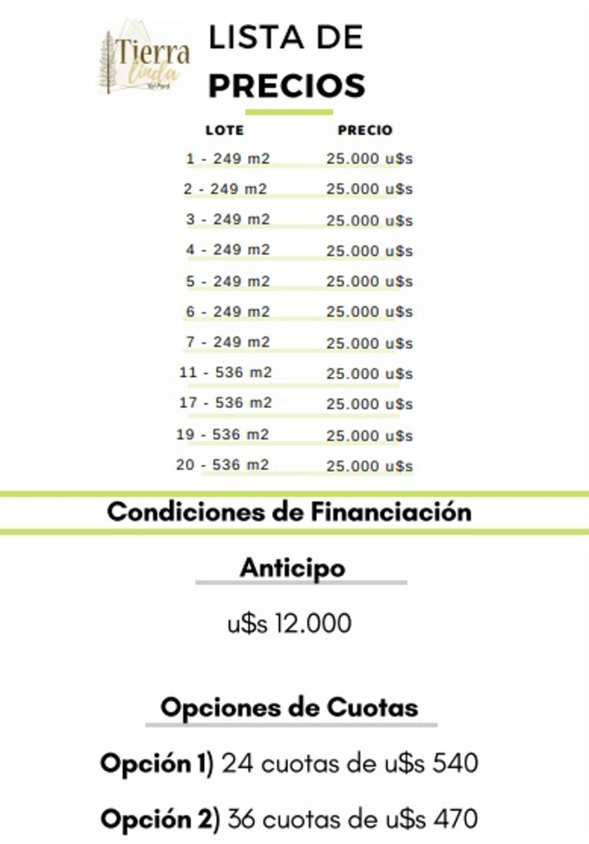 Loteo Tierra Linda, anticipo y cuotas - 2