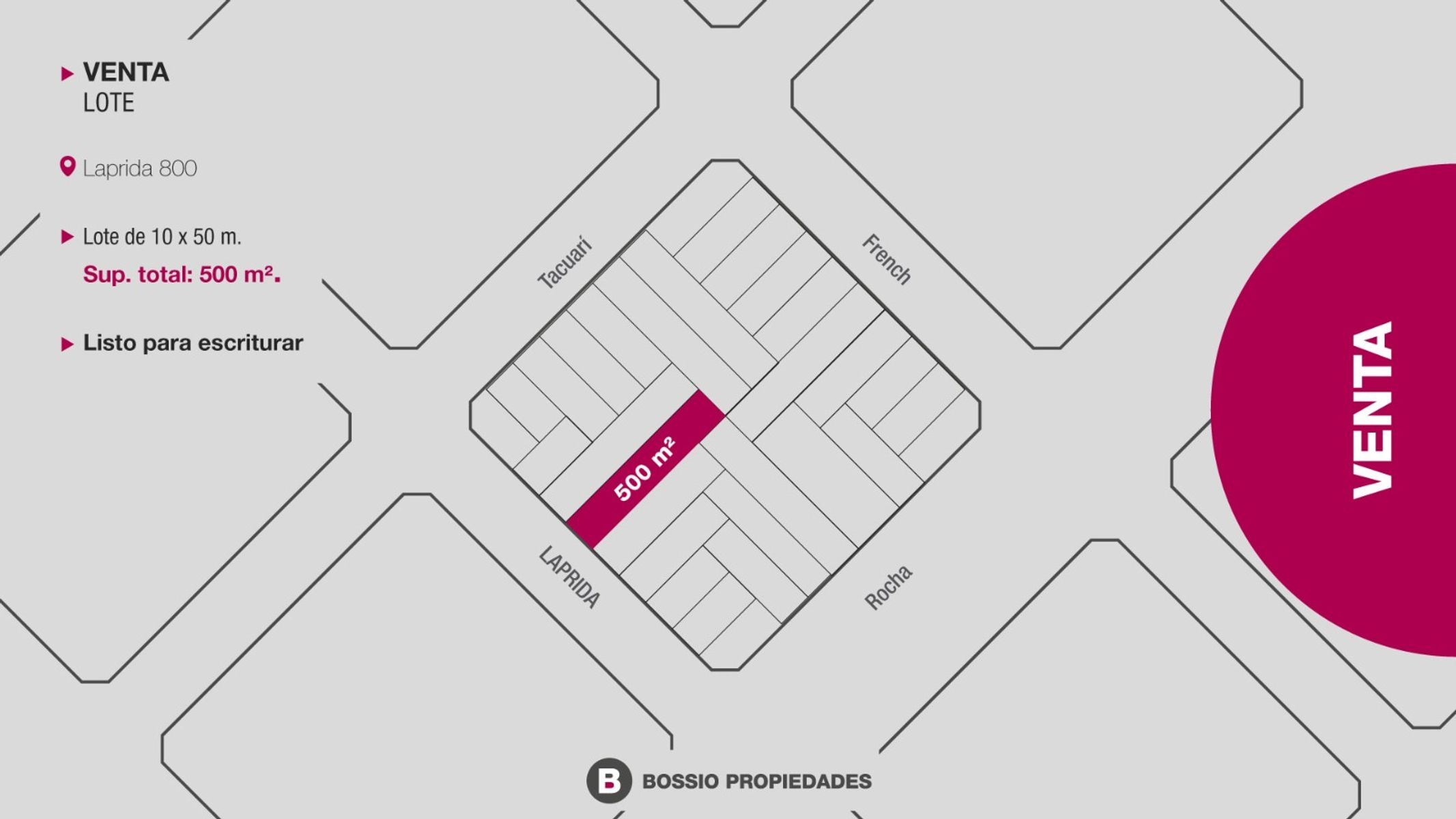 SE VENDE LOTE de 500m2 LAPRIDA 800