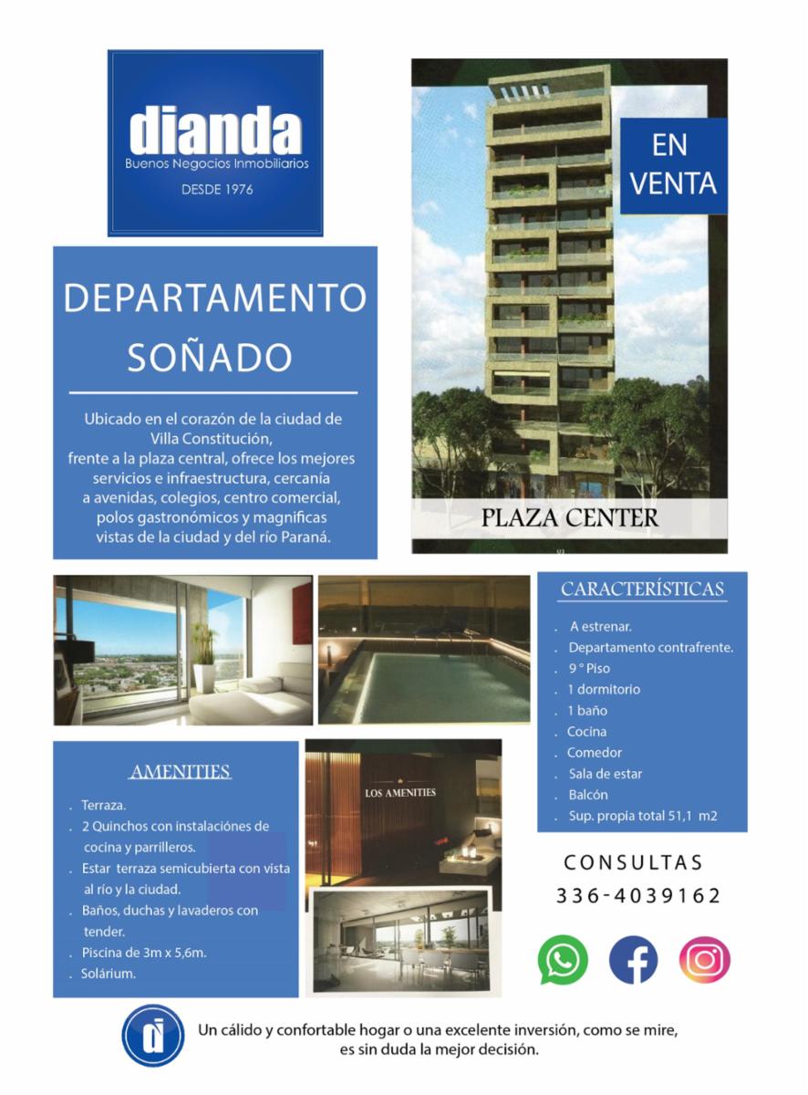 Se vende Departamento a estrenar 1 dormitorio frente a la Plaza Central