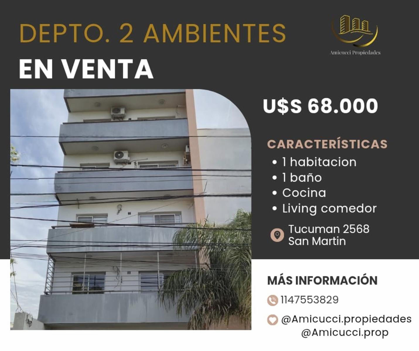 Departamento En Venta. 2 Ambientes. En San Martín Centro . Con Balcón