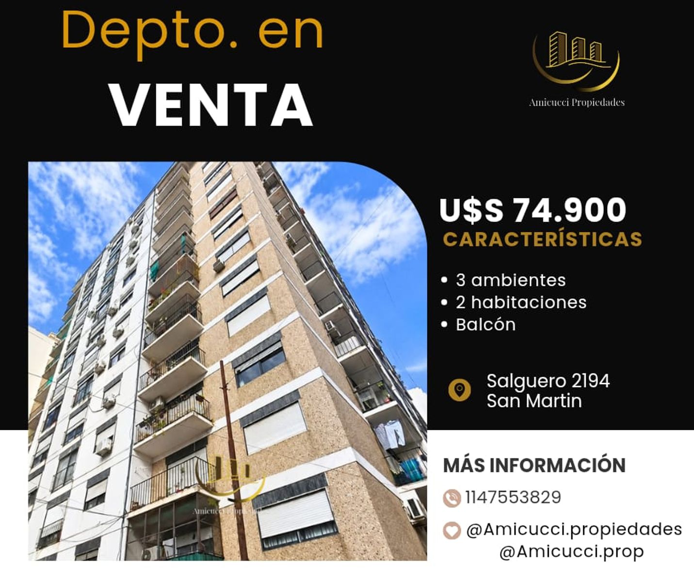 Venta Departamento 3 Ambientes. Zona San Martin Centro.