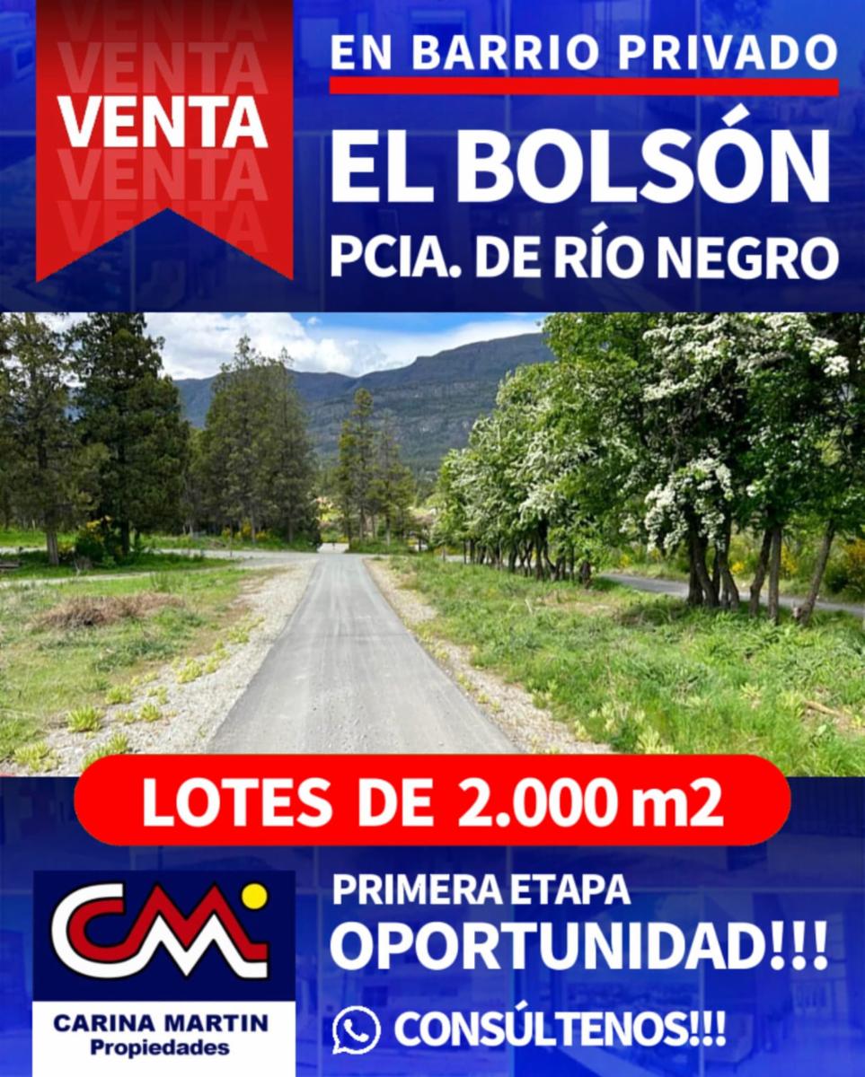 VENTA DE LOTES BARRIO CERRADO EN EL BOLSÓN, R.N - Lugar privilegiado
