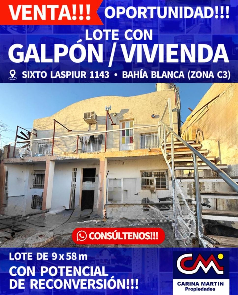 Venta de Lote de 9m x 58m con Galpón al fondo convertido en viviendacon posibilidad de reconversión, Sixto Laspiur 1100 - 1
