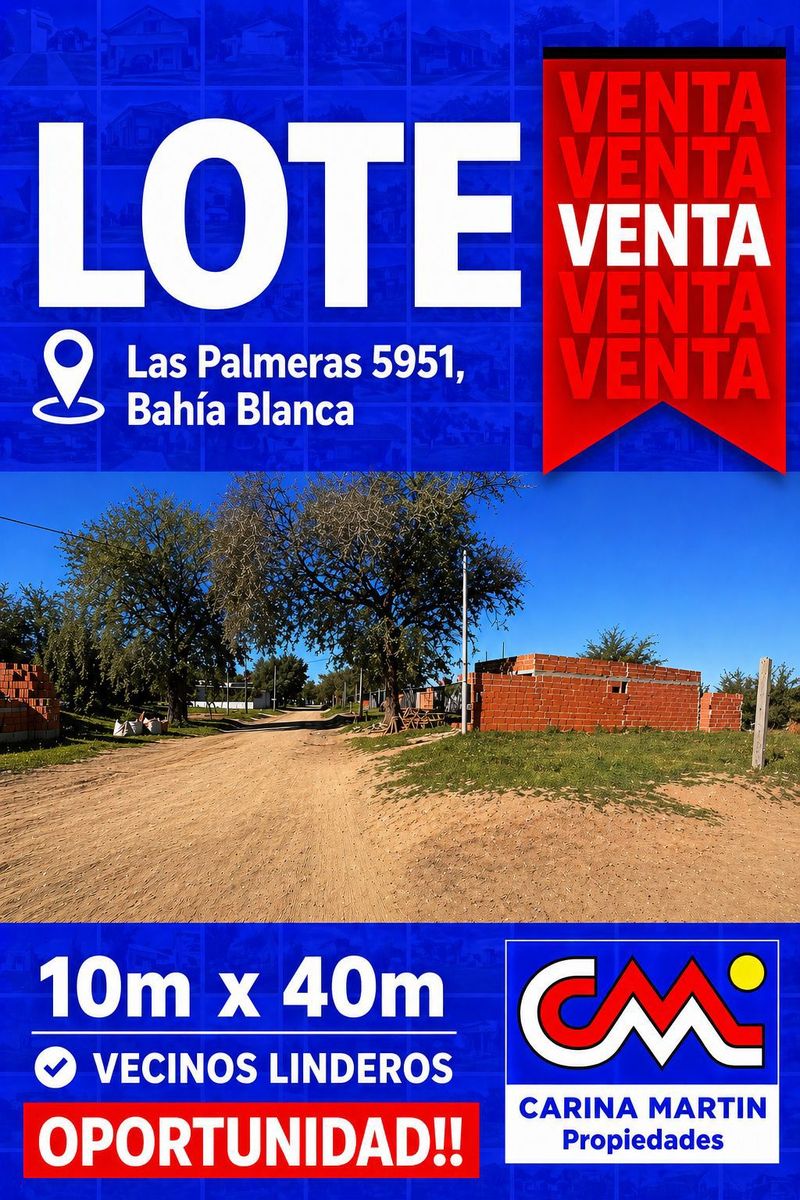 VENTA DE LOTE 10M DE FRENTE X 40M DE FONDO, LAS PALMERAS 5951 BARRIO PUNTA BLANCA. - 1