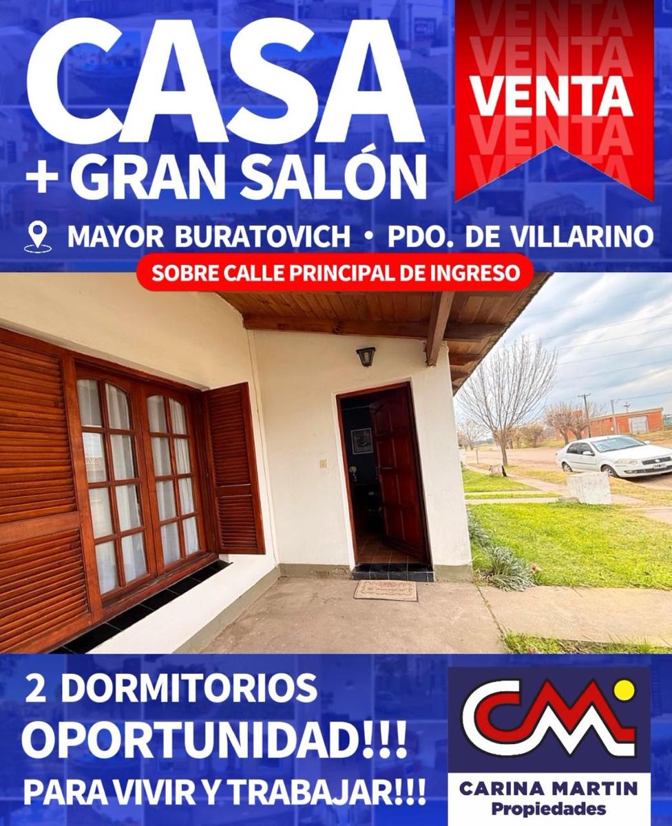VENTA DE CASA CON 2 DORMITORIOS + GRAN SALON EN MAYOR BURATOVICH, PARTIDO DE VILLARINO, PROVINCIA DE BUENOS AIRES - 1